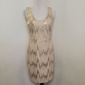 Antonio Melani Tan Lace Sequin Dress Size 6 Sleeveless Cocktail Formal Pre-Owned